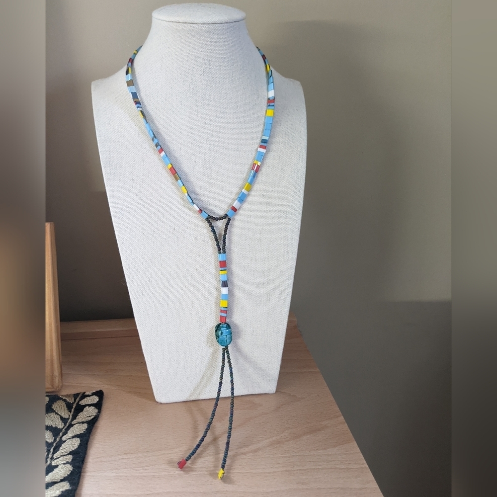 Multicolor Beaded Tie Necklace